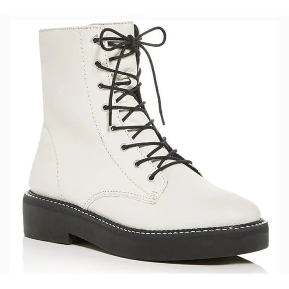 Schutz Womens MckenzieWhite  Leather AnkleMoto Combat Boots Shoes  Size 7