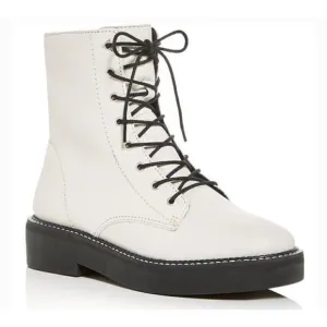 Schutz Womens MckenzieWhite  Leather AnkleMoto Combat Boots Shoes  Size 7