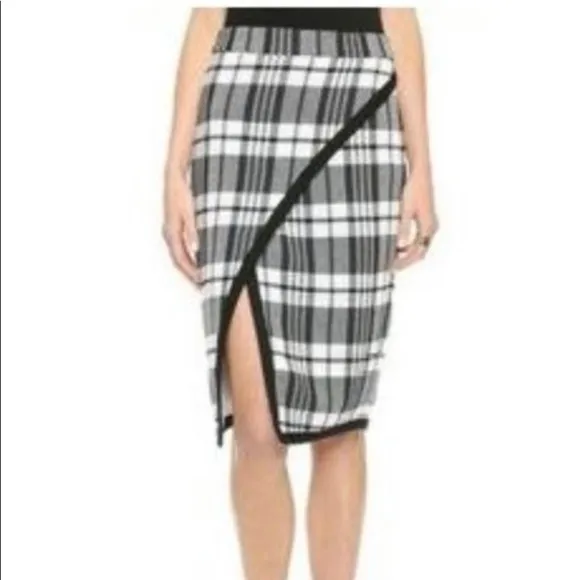 Sea New York Tweed Plaid Wrap Pencil Skirt. Size 4.