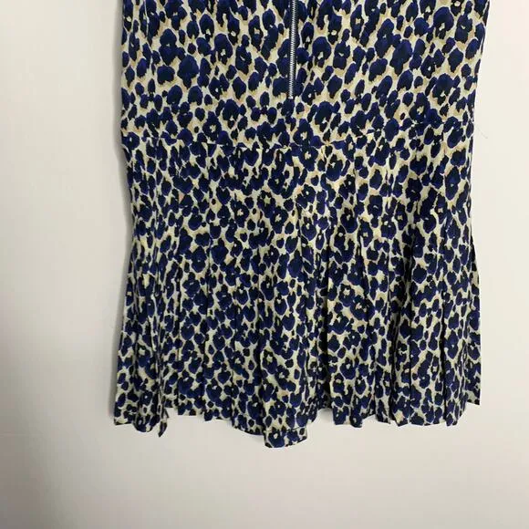 Sea NY Leopard Mini Shift Dress Blue Silk Womens Size 4