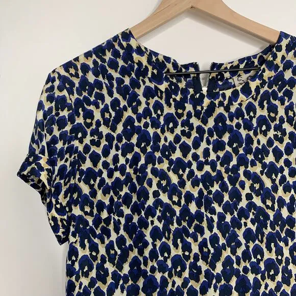 Sea NY Leopard Mini Shift Dress Blue Silk Womens Size 4