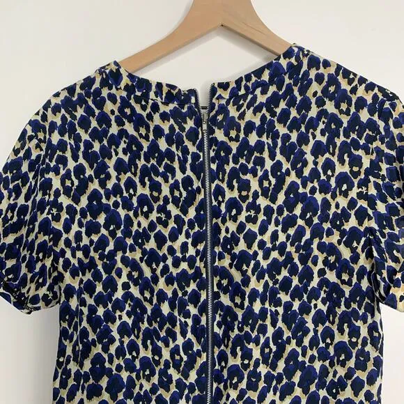 Sea NY Leopard Mini Shift Dress Blue Silk Womens Size 4