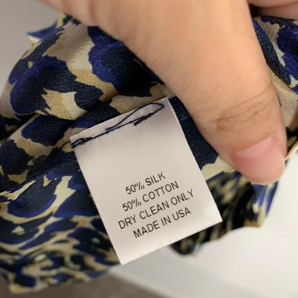 Sea NY Leopard Mini Shift Dress Blue Silk Womens Size 4