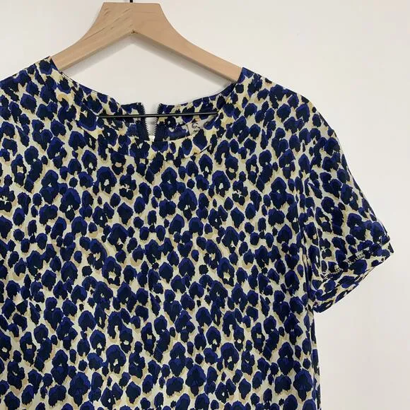 Sea NY Leopard Mini Shift Dress Blue Silk Womens Size 4