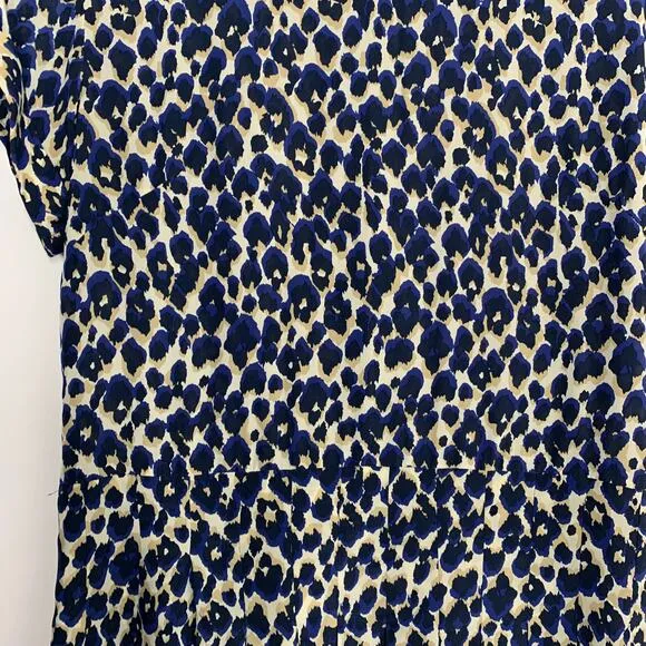 Sea NY Leopard Mini Shift Dress Blue Silk Womens Size 4