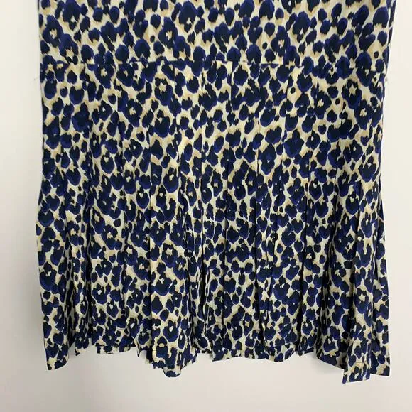 Sea NY Leopard Mini Shift Dress Blue Silk Womens Size 4