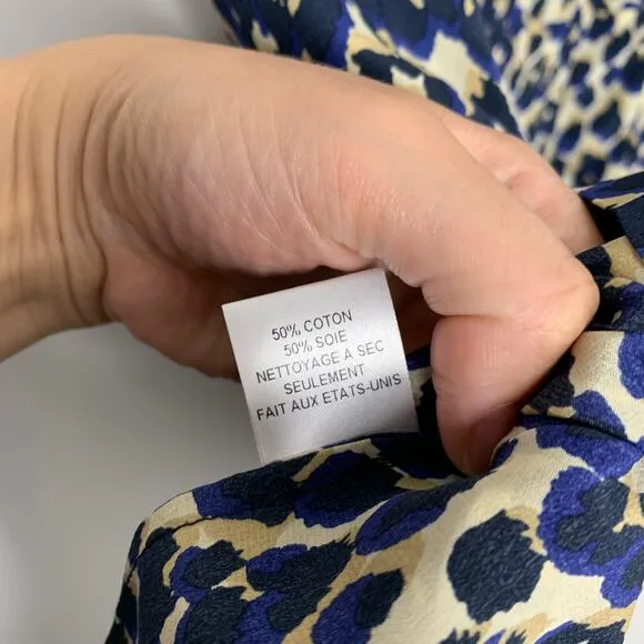 Sea NY Leopard Mini Shift Dress Blue Silk Womens Size 4