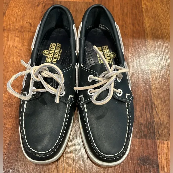Sebago Docksides Black Leather Low Top Casual Boat Shoes Men's 7 M