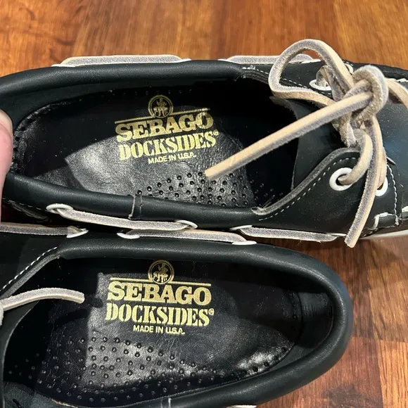 Sebago Docksides Black Leather Low Top Casual Boat Shoes Men's 7 M