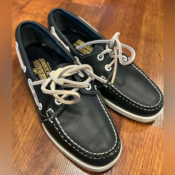 Sebago Docksides Black Leather Low Top Casual Boat Shoes Men's 7 M