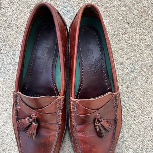 Sebago Men's Shoes Made in USA Size 11 D Brown Leather Tassle Slip On Lo…