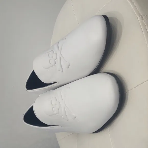 Section X white leather skull crossbone men's dress loafer shoes saint Slip On
