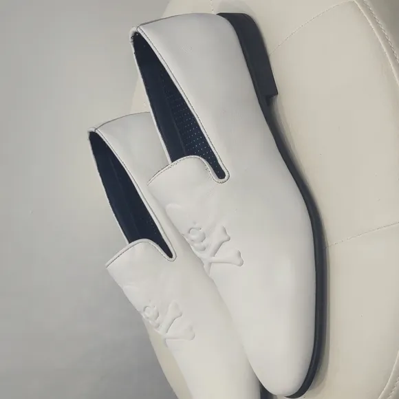 Section X white leather skull crossbone men's dress loafer shoes saint Slip On
