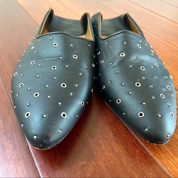 See by Chloé • matt grommet studded leather flat in nero sz 8.5