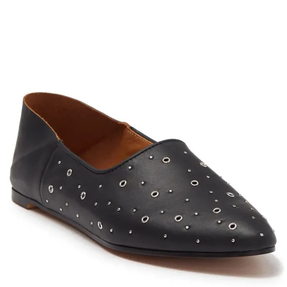 See by Chloé • matt grommet studded leather flat in nero sz 8.5