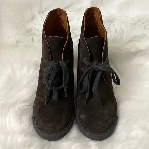 See by Chloe Boots Womens EU 36 US 6 Brown Black Suede Ankle Wedge Booties Shoes