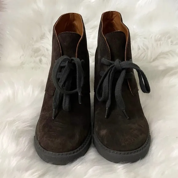 See by Chloe Boots Womens EU 36 US 6 Brown Black Suede Ankle Wedge Booties Shoes