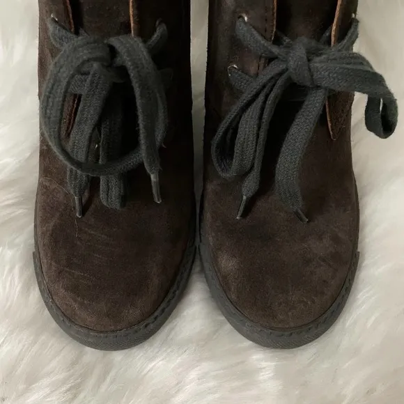See by Chloe Boots Womens EU 36 US 6 Brown Black Suede Ankle Wedge Booties Shoes