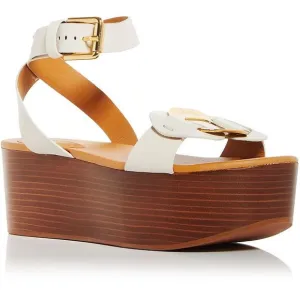 See by Chloe Womens White Leather Buckle Flat Platform Sandals Shoes New