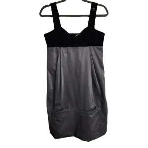 SEE BY CHLOE Wool Adjustable Mini Logo Dress Balloon Pockets Silver Black 40 8