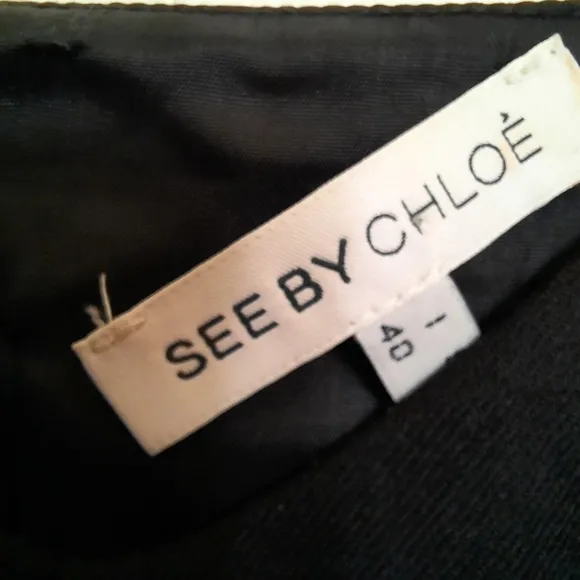 SEE BY CHLOE Wool Adjustable Mini Logo Dress Balloon Pockets Silver Black 40 8