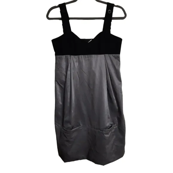 SEE BY CHLOE Wool Adjustable Mini Logo Dress Balloon Pockets Silver Black 40 8