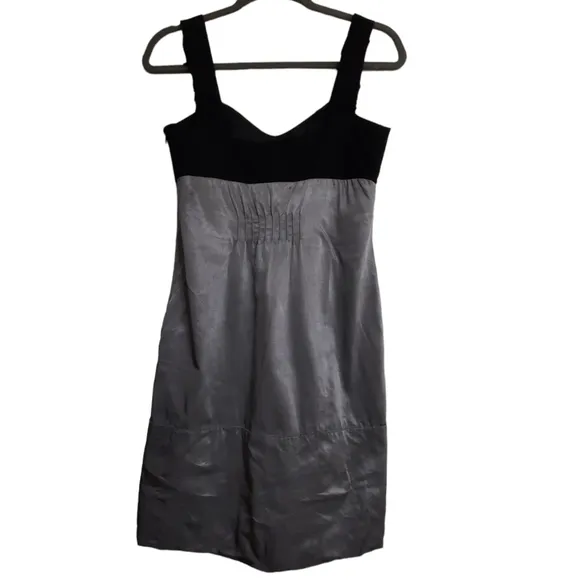 SEE BY CHLOE Wool Adjustable Mini Logo Dress Balloon Pockets Silver Black 40 8