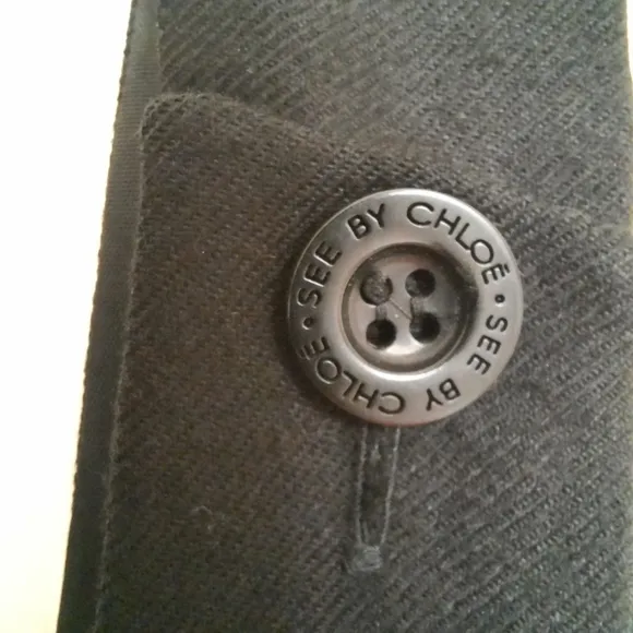 SEE BY CHLOE Wool Adjustable Mini Logo Dress Balloon Pockets Silver Black 40 8