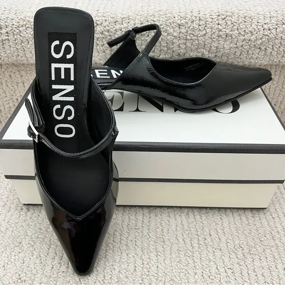 SENSO Florence Ebony Black 20MM Mules Sz 36 / 5.5 or 6 Kitten Heeled Shoes NIB