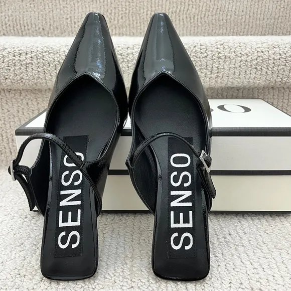 SENSO Florence Ebony Black 20MM Mules Sz 36 / 5.5 or 6 Kitten Heeled Shoes NIB
