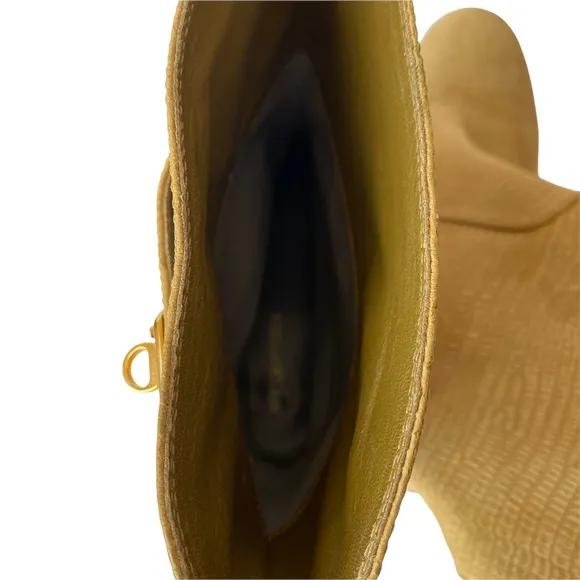 Sergio Rossi Camel Tan Flat Boots Gold Buckle Nubuck Textured Leather size 10 40