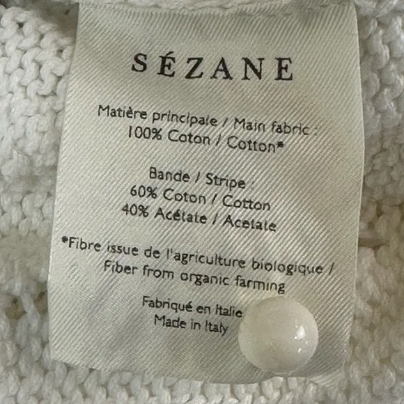 Sezane Ecru Marthe Fancy Knit Organic Cotton Button Cardigan XL Bobble Detailing