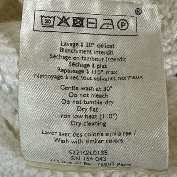 Sezane Ecru Marthe Fancy Knit Organic Cotton Button Cardigan XL Bobble Detailing