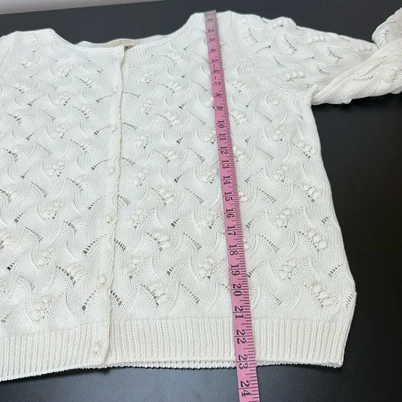 Sezane Ecru Marthe Fancy Knit Organic Cotton Button Cardigan XL Bobble Detailing