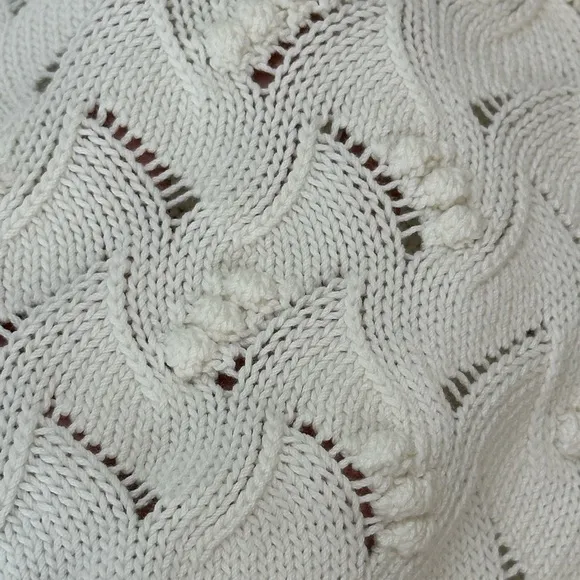 Sezane Ecru Marthe Fancy Knit Organic Cotton Button Cardigan XL Bobble Detailing