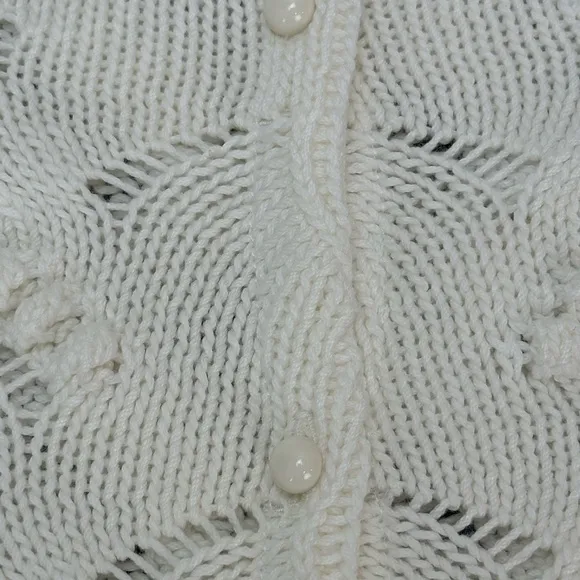 Sezane Ecru Marthe Fancy Knit Organic Cotton Button Cardigan XL Bobble Detailing