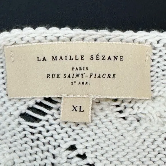 Sezane Ecru Marthe Fancy Knit Organic Cotton Button Cardigan XL Bobble Detailing