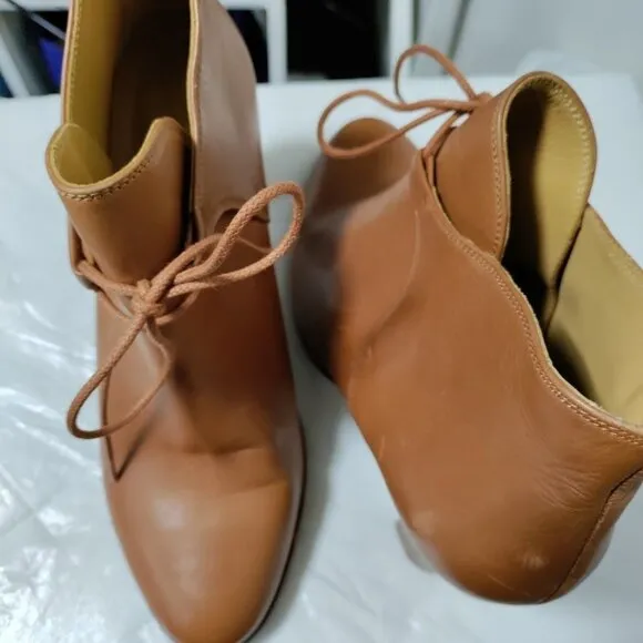 Sezane Leather Artsey Lagenlook Boho Low Hunter Ankle Boots Brown Size 40/9