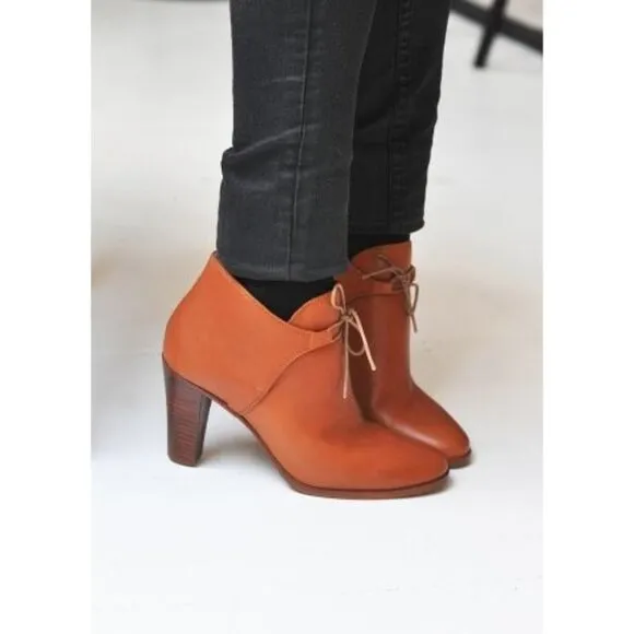 Sezane Leather Artsey Lagenlook Boho Low Hunter Ankle Boots Brown Size 40/9
