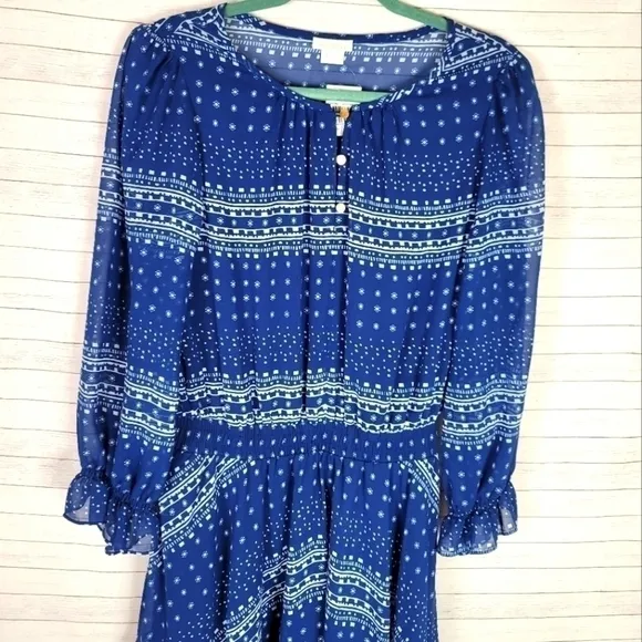 Shoshanna Pacific Geometric Print Handkerchief Dress in Navy White, sz 8