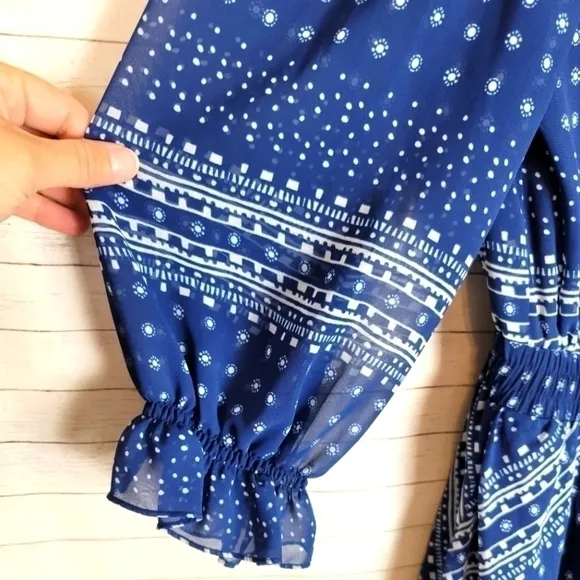 Shoshanna Pacific Geometric Print Handkerchief Dress in Navy White, sz 8