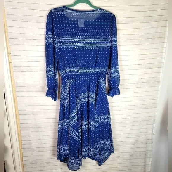 Shoshanna Pacific Geometric Print Handkerchief Dress in Navy White, sz 8