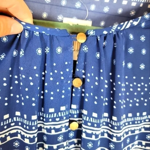 Shoshanna Pacific Geometric Print Handkerchief Dress in Navy White, sz 8