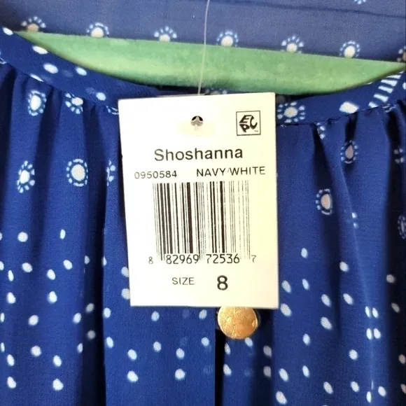 Shoshanna Pacific Geometric Print Handkerchief Dress in Navy White, sz 8