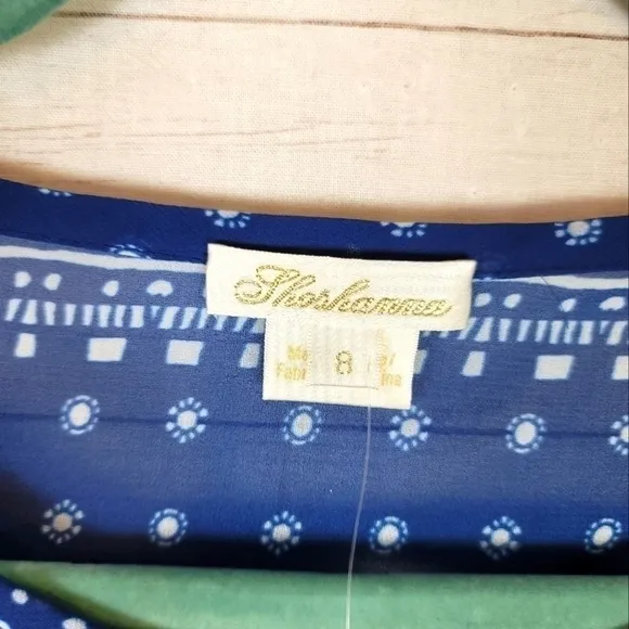 Shoshanna Pacific Geometric Print Handkerchief Dress in Navy White, sz 8