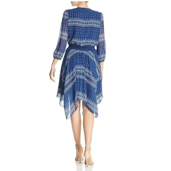 Shoshanna Pacific Geometric Print Handkerchief Dress in Navy White, sz 8