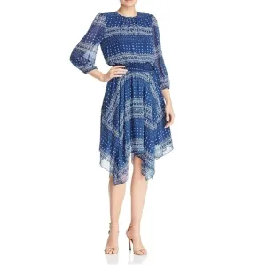 Shoshanna Pacific Geometric Print Handkerchief Dress in Navy White, sz 8