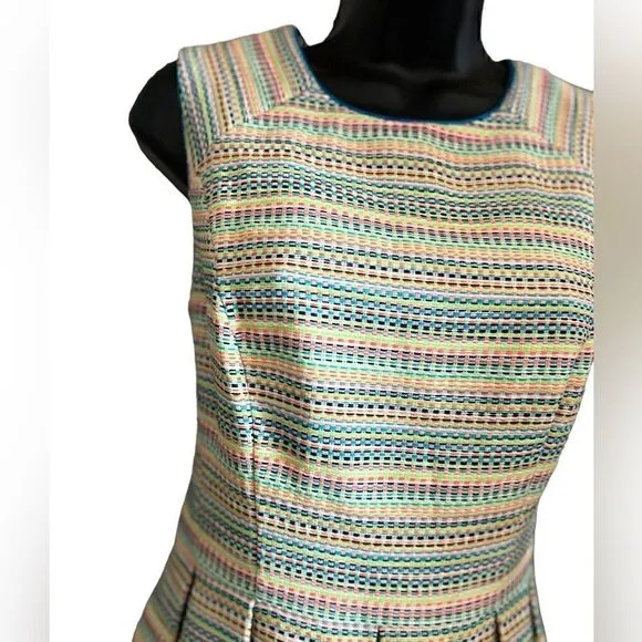 Shoshanna Prism Neon Pleated Fit and Flared Retro Dress