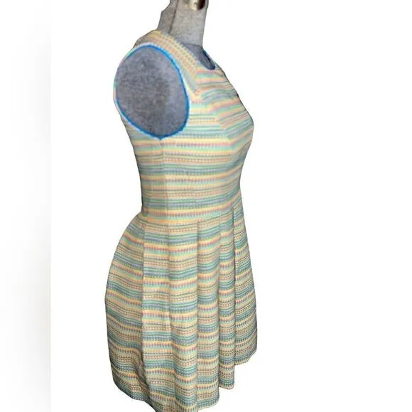 Shoshanna Prism Neon Pleated Fit and Flared Retro Dress
