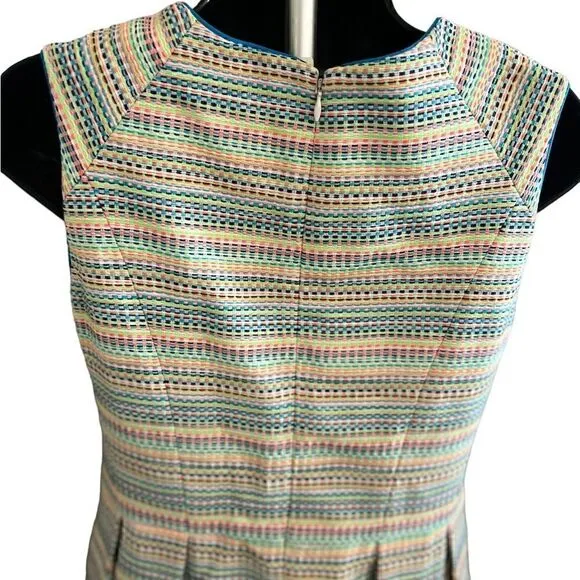 Shoshanna Prism Neon Pleated Fit and Flared Retro Dress